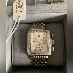 Stainless steel Michele Deco Watch with diamond bezel